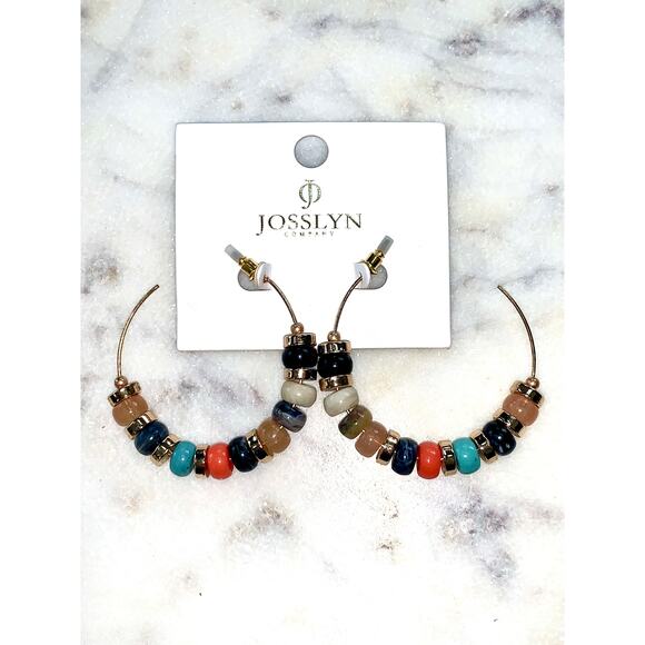 Gold Tone Boho Multicolor Beaded Hoop Earrings by Josslyn NWT - Picture 3 of 3